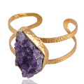 Natürlicher Amethyst Drusy und vergoldeter Manschettenarmband